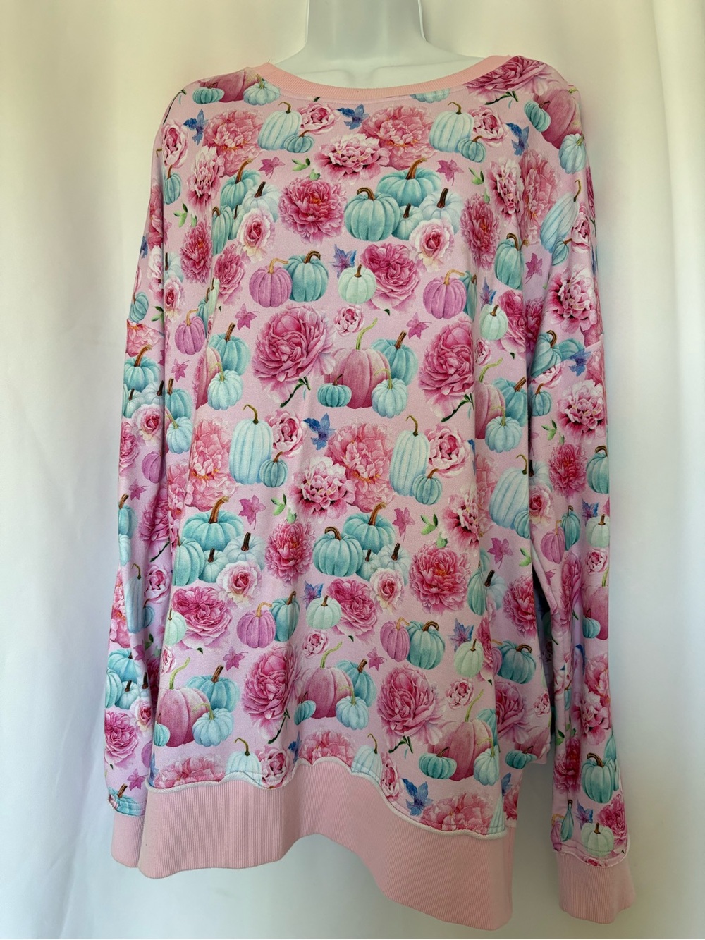 Women's Pink Floral & Teal Pumpkin Crewneck Sweater